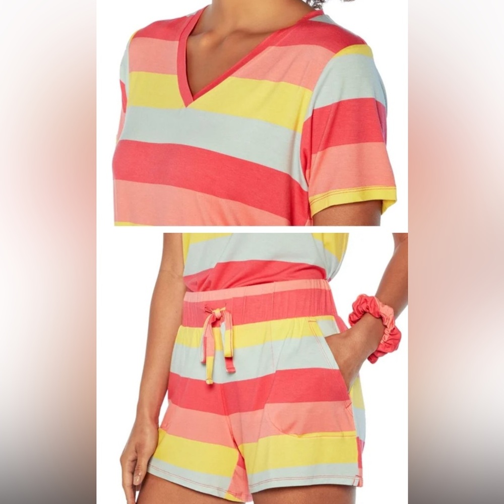 WildFox Ladies 3 Piece Short Set Matching Scrungie Italian Ice Stripe